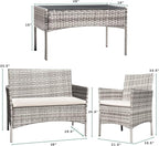Greesum Patio Furniture 4 Pieces Conversation Sets Outdoor Wickerr Rattan - Image 7