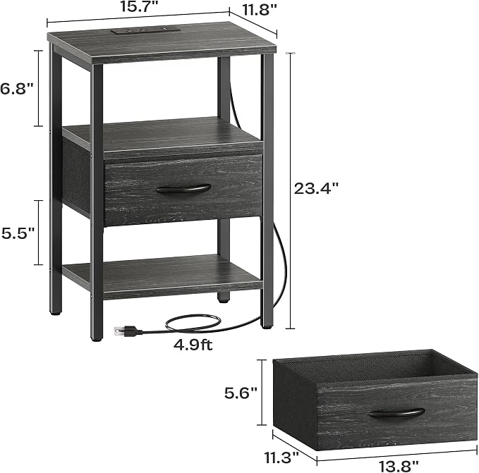 SUPERJARE Nightstand with Charging Station, Bed Side Table with Adjustable - Image 3