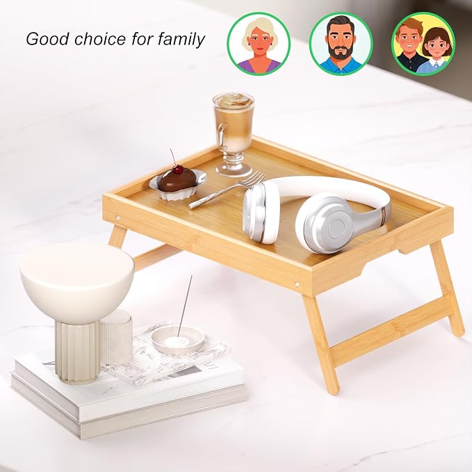 Fibogollo 4 Pack Bamboo Bed Tray Table - Image 5