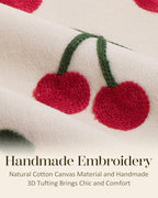 Embroidered Throw Pillow Cover 18x18 Inch, Little Cherry | Decorative Pillow - Image 2