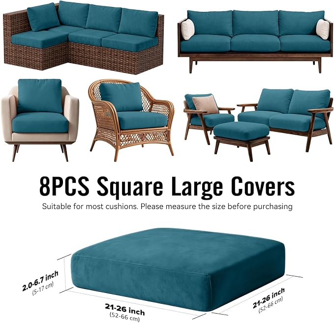 8Pcs Outdoor Cushion Covers, Stretch Patio Furniture Couch Chair Slipcovers | - Image 2