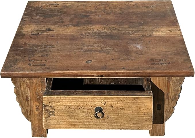 Chinese Vintage Rustic Wood Brown Drawer Low Kang Table Display Stand AJK242 - Image 5