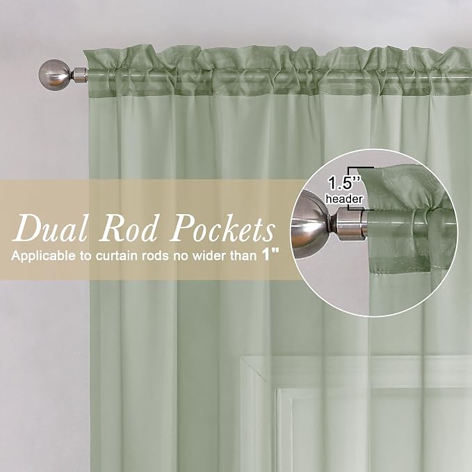 Short Sheer Curtains 54 Inches Length 2 Panels, Light Filtering Voile Curtain - Image 2