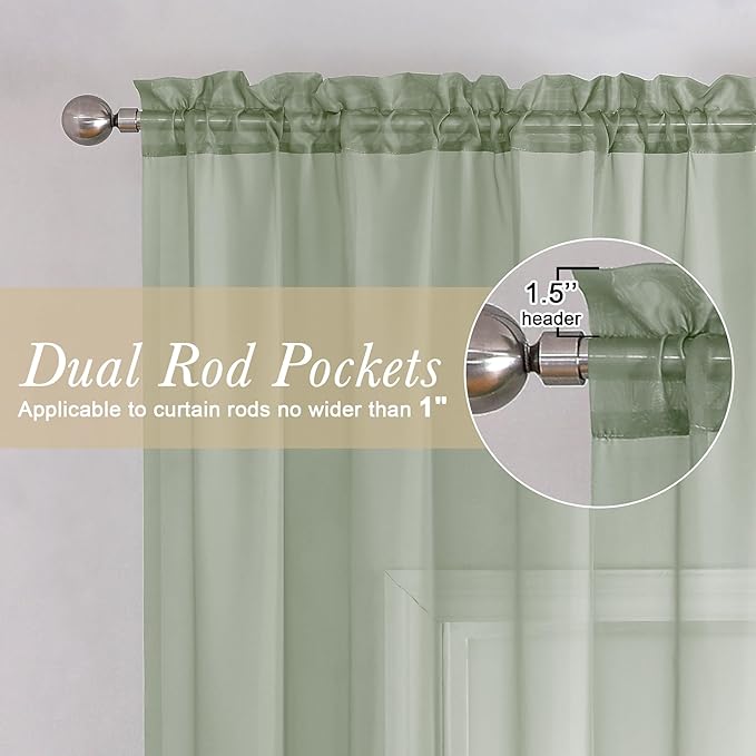 Sheer Curtain Panels Set 96" Inches Long, Solid Voile Light Filtering Airy - Image 2