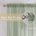 Sage Green Sheer Kitchen Curtains 36 Inch Length 2 Pieces, Solid Volie Small - Image 3