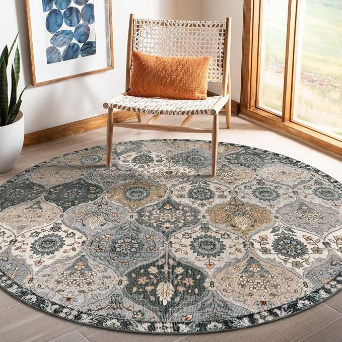 Lahome Moroccan Washable Round Rug 5ft, Soft Circle Rug by Lahome
