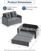 Krcix 3 in 1 Pull Out Couch, 56 Inch Velvet Sofa Bed, Convertible Sleeper Sofa - Image 2
