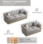 2 Piece Velvet Chesterfield Sofa Luxury Tufted Sofa Black and Gold Couch Set - Image 2