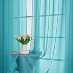 Turquoise Sheer Curtain 90 Inches Long 2 Panels Set, Solid Filmy Drapes - Image 6