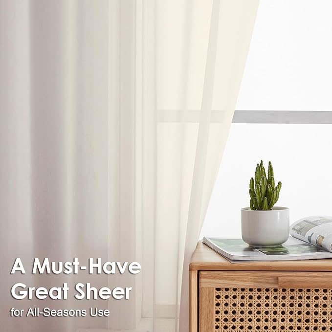 Cream Sheer Curtains 72 Inches Long 2 Panels - Image 3