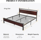 SHA CERLIN 14 Inch King Size Metal Platform Bed Frame - Image 2
