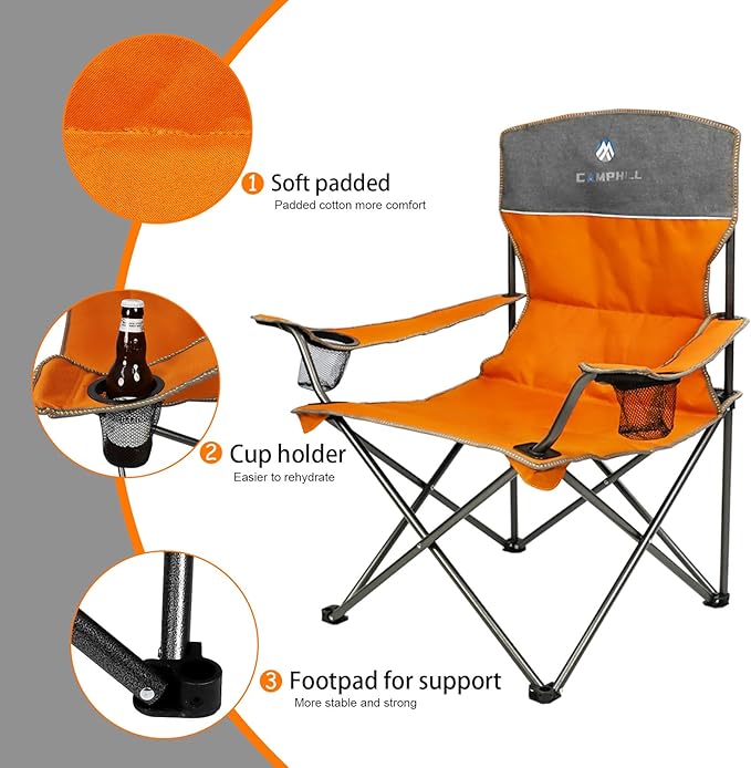 Camping Chair Set of 3, Outdoor Folding Camping Chairs - Image 5