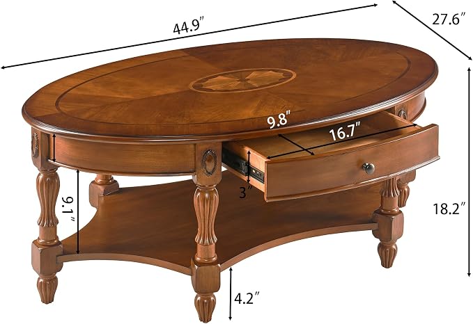 PADMA HOUSE Traditional Wood Oval Coffee Table - Image 2