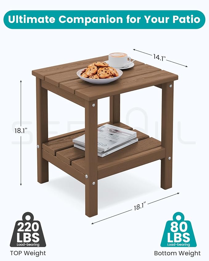 SERWALL 2-Tier HDPE Outdoor Side Table, Weatherproof Rectangular Adirondack - Image 3
