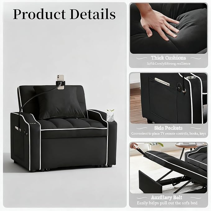 Convertible Sleeper Chair, Pull Out Chair Sleeper - Image 6