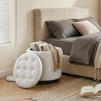 Furniliving Upholstered Button Tufted Round Ottoman, PU Storage Ottoman Round - Image 10