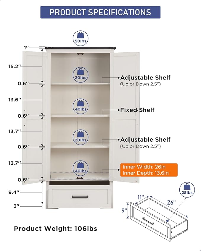 JXQTLINGMU Farmhouse Kitchen Pantry Cabinet - Image 6