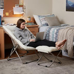 Tiita Folded Chair with Straight Ottoman, Soft Faux Fur Oversized Folding - Image 8