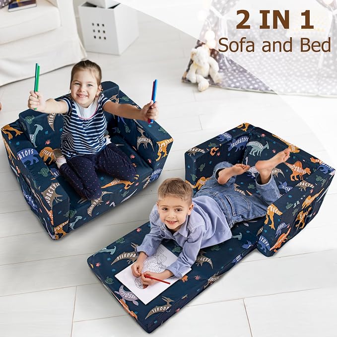 Kids Couch, 2-in-1 Kids Fold Out Couch, Convertible Kid Sofa to Lounger - Image 4