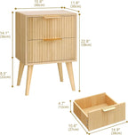 YAUKOMEL Fluted Nightstand, Small Bedside Table, Natural Wood Night Stand - Image 3