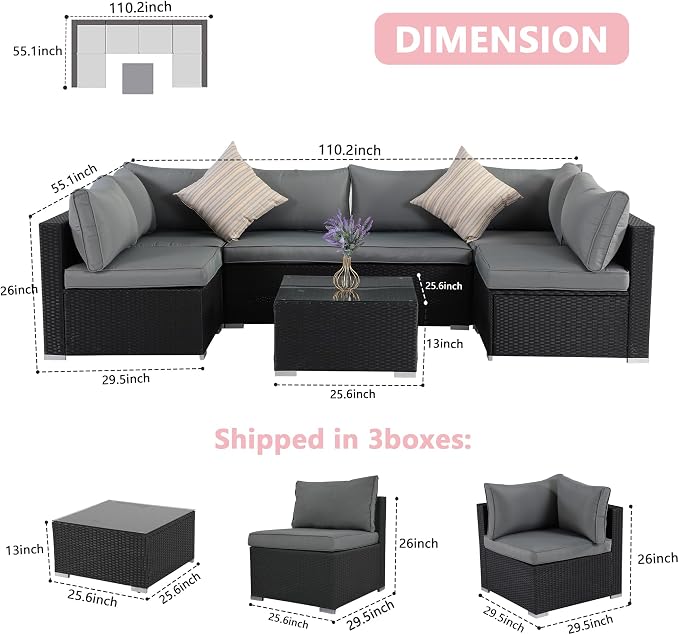 7 Pieces Black Patio Furniture Set - Image 2
