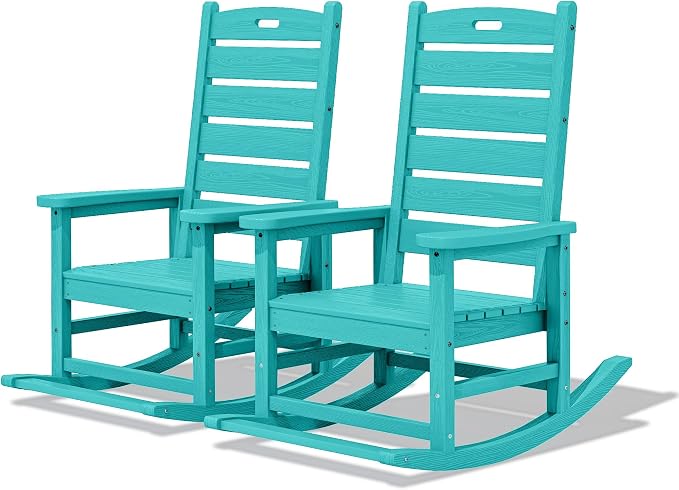 SERWALL Outdoor Rocking Chair Set of 2, Oversized HDPE Patio Rocking Chair by SERWALL