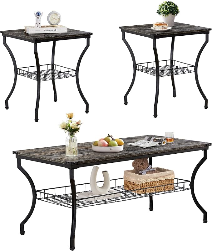 VECELO 3 Pieces Living Room Table Sets, Coffee and End Tables - Image 8
