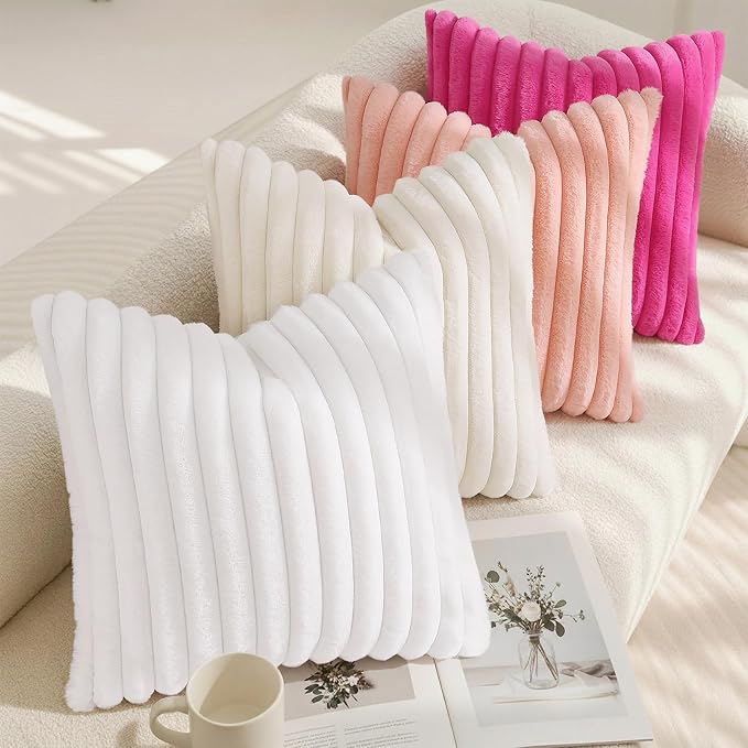 decorUhome Fall Faux Fur Throw Pillow Covers 12x20 Set of 2 White | Decorative - Image 7