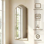 Besdomus Scalloped Full Length Mirror: 21"x56" Gold Arched Floor Mirror - Image 2