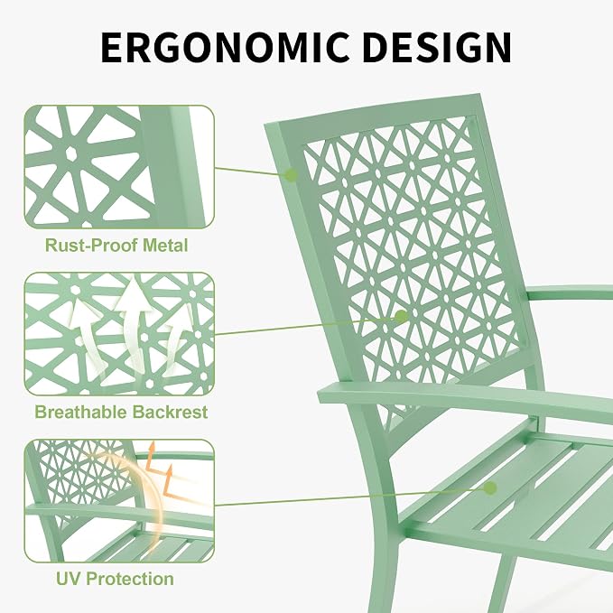 GarveeTech 3 PCS Outdoor Bistro Set, Stackable Modern Metal Steel Table and - Image 8