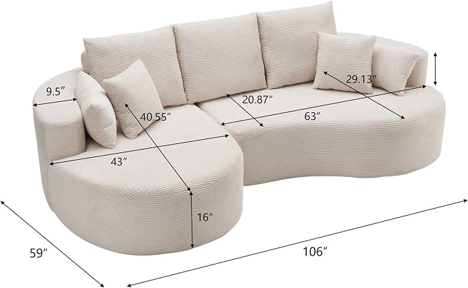 106'' Sectional Curved Sofa Sponge Couch - Image 2