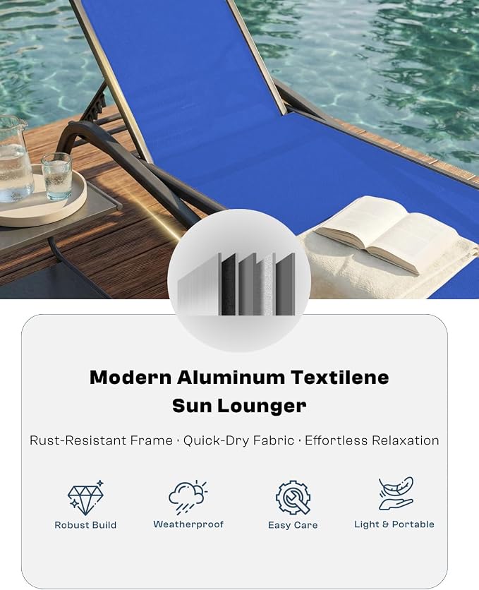 Patio Chaise Lounge Chairs Set of 4, All-Weather Aluminum Pool Loungers - Image 5