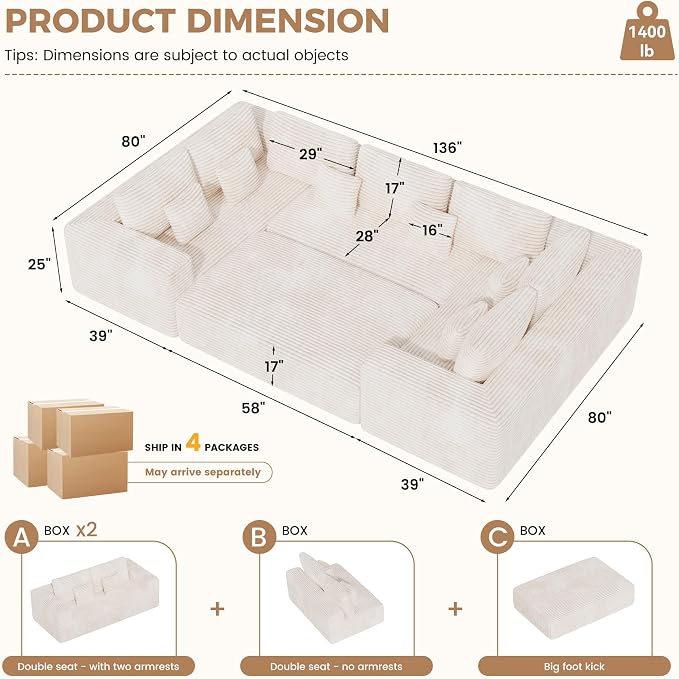 Luxanimarion 136'' Large Sectional Cloud Couches - Image 2