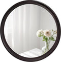 Round Mirrors 24 Inch, Rustic Decorative Transitional Dark Walnut Wall Mirror by WIOWUR
