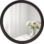 Round Mirrors 24 Inch, Rustic Decorative Transitional Dark Walnut Wall Mirror by WIOWUR