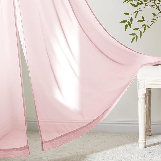 MIULEE Blush Pink Sheer Curtains 108 Inches Long 4 Panels 42 x 108 Inches | - Image 6