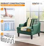 VINGLI Linen Fabric Accent Chair Green, Modern Upholstered Armchair, Comfy Sofa - Image 4