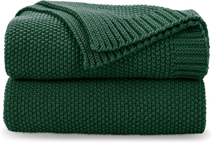 CozeCube Christmas Green Seed Stitch Throw Blanket 60"x80", Farmhouse Decor | by CozeCube