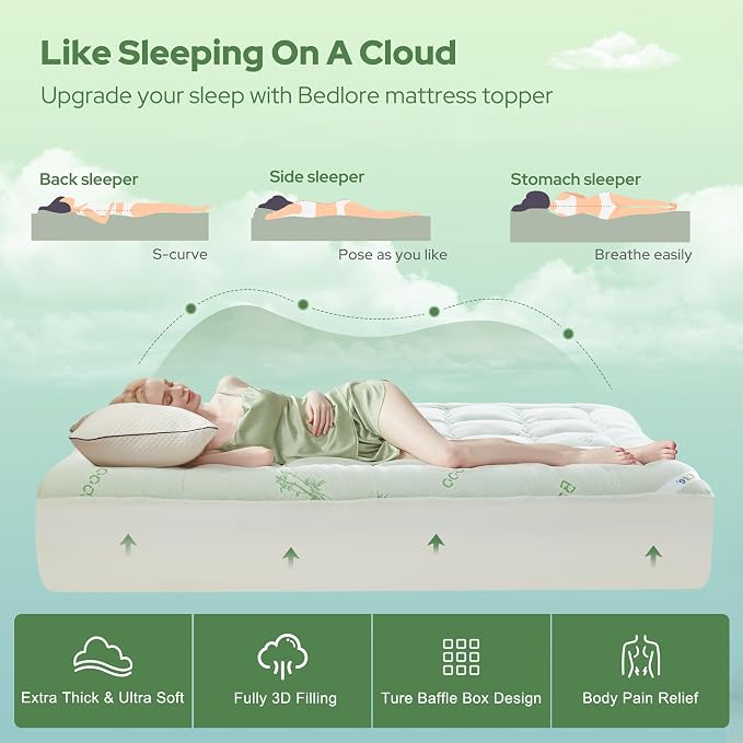 BEDLORE Queen Mattress Topper Viscose Derived from Bamboo, Thick Pillow Top - Image 4