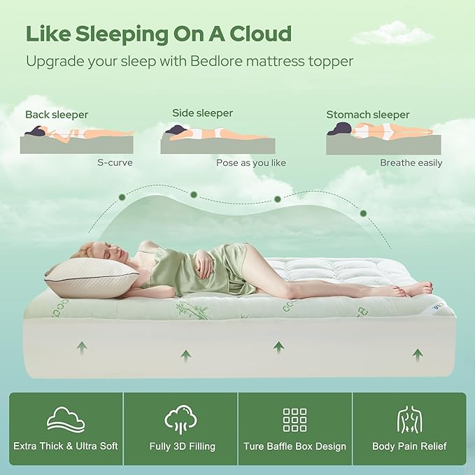 BEDLORE Full Size Mattress Topper Viscose Derived from Bamboo, Thick Pillow Top - Image 4