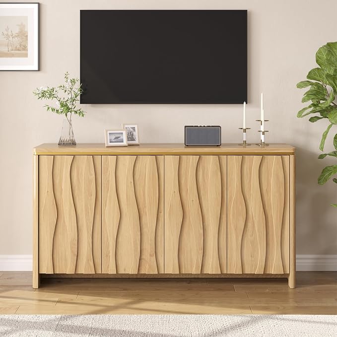 Fluted Cabinet with 3D Ripple Doors, 57.9" W Storage Cabinet with Adjustable - Image 6