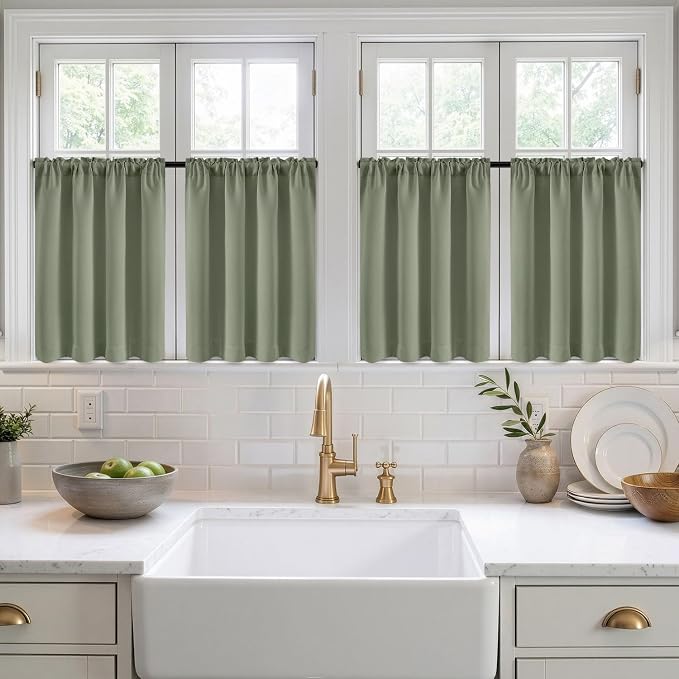 MIULEE 4 Panel Set Short Bedroom Blackout Curtains 54 Inch Long Sage Green | - Image 7
