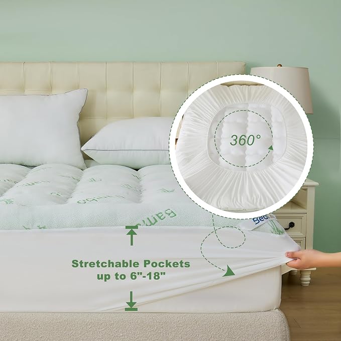 BEDLORE Queen Mattress Topper Viscose Derived from Bamboo, Thick Pillow Top - Image 6