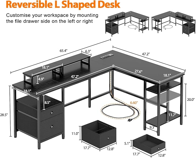 Furologee 66” L Shaped Desk - Image 3