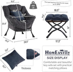 Lazy Chair with Ottoman, Large Blue Gray Accent Chair with Ottoman and FA Throw - Image 3