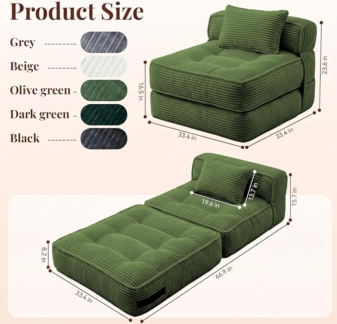 Folding Sofa Bed, Convertible Sleeper Chair - Image 2