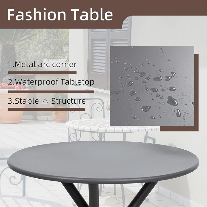 Shintenchi 3 Pieces Patio Bistro Sets, Outdoor Textilene Fabric Conversation - Image 5