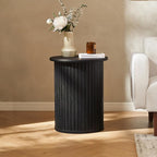 mopio Quin Pedestal Side Table, Tambour Round Fluted End Table, Small Accent by MopioInc