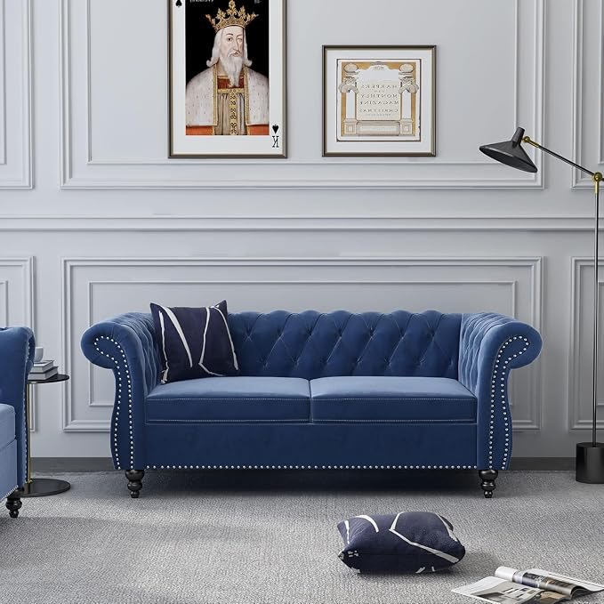 Mid-Century 2 Seater Sofa, Velvet Loveseat by YUCHIATHSoulFurniture
