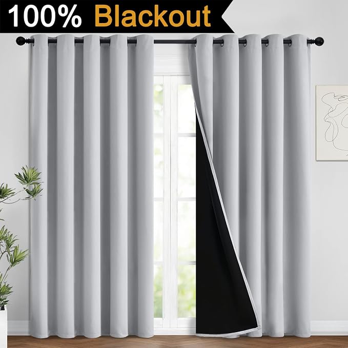 Yakamok Light Grey 100% Blackout Curtains 96 Inches Long 62" Wide 2 Panel | - Image 2